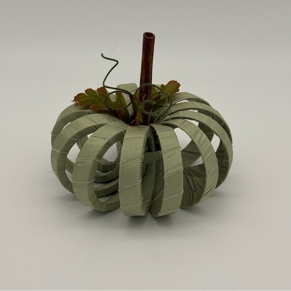 Rustic Satin Wrapped Pumpkin Decor Fall Decorations Autumn Halloween Green New - Picture 5 of 8